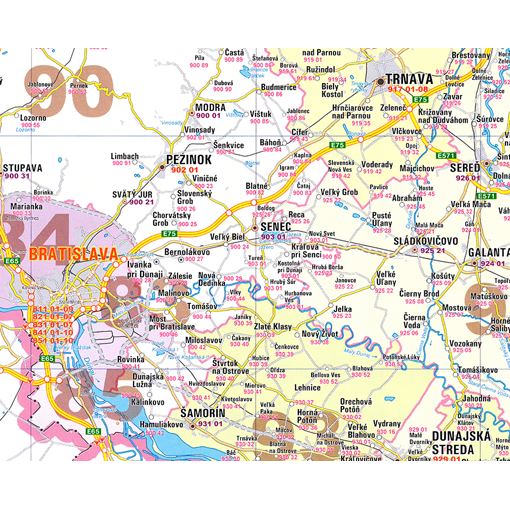 Nástěnná mapa PSČ Slovenska – 2. jakost