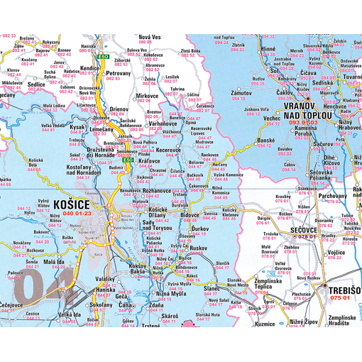 Nástěnná mapa PSČ Slovenska – 2. jakost