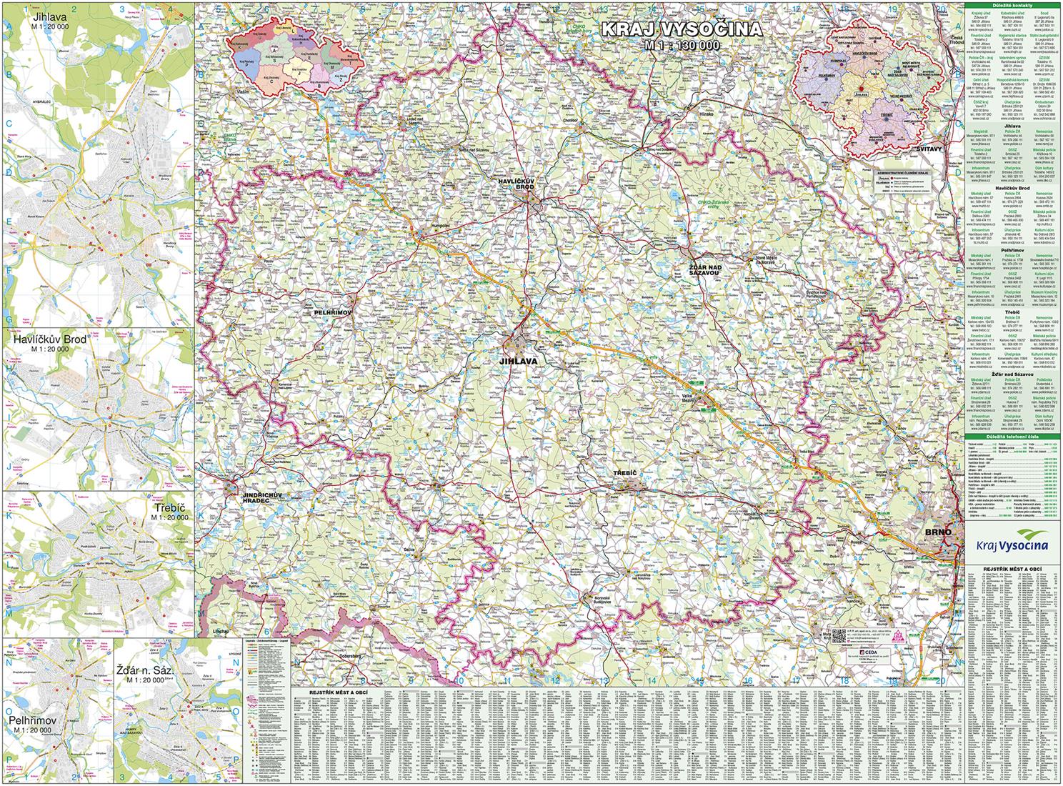 Nástěnná mapa Kraje Vysočina PF130