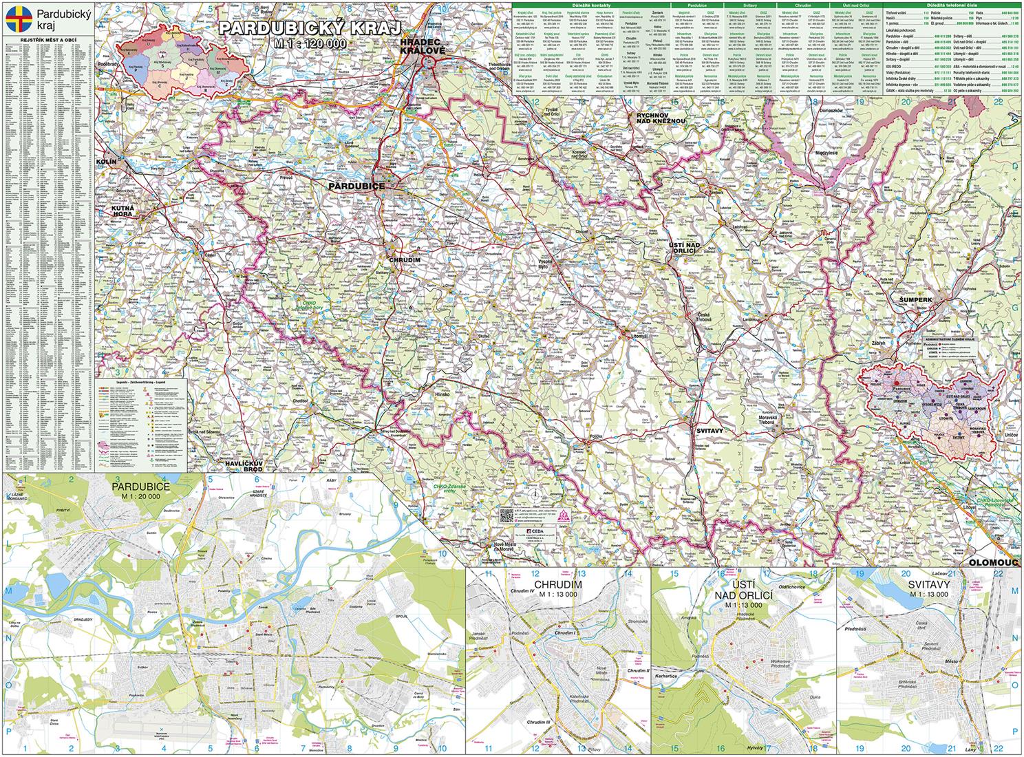 Nástěnná mapa Pardubický kraj PF120