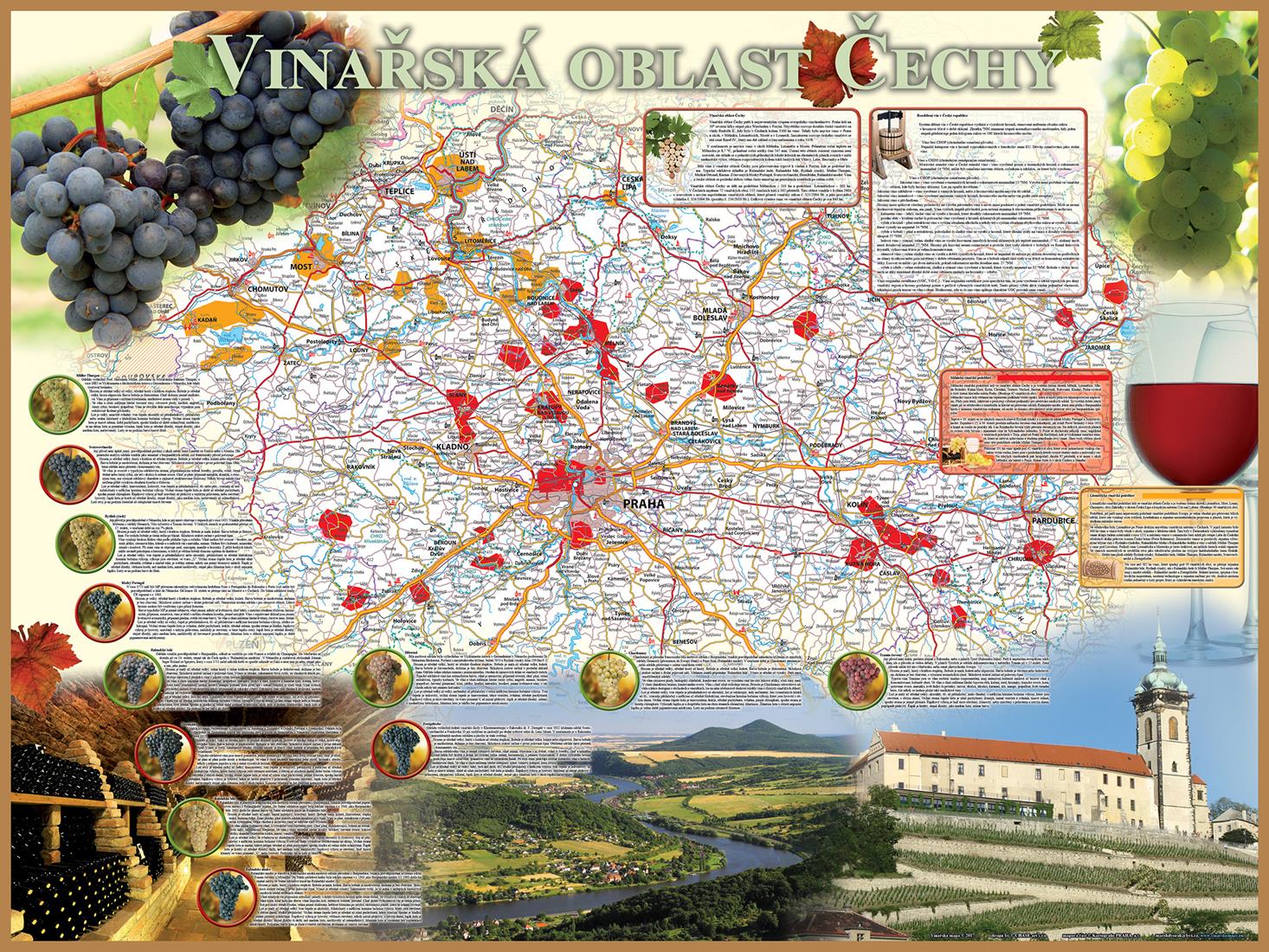 Vinařská nástěnná mapa Čechy
