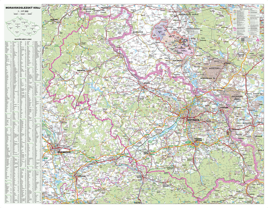 Nástěnná mapa Moravskoslezský kraj (PF)