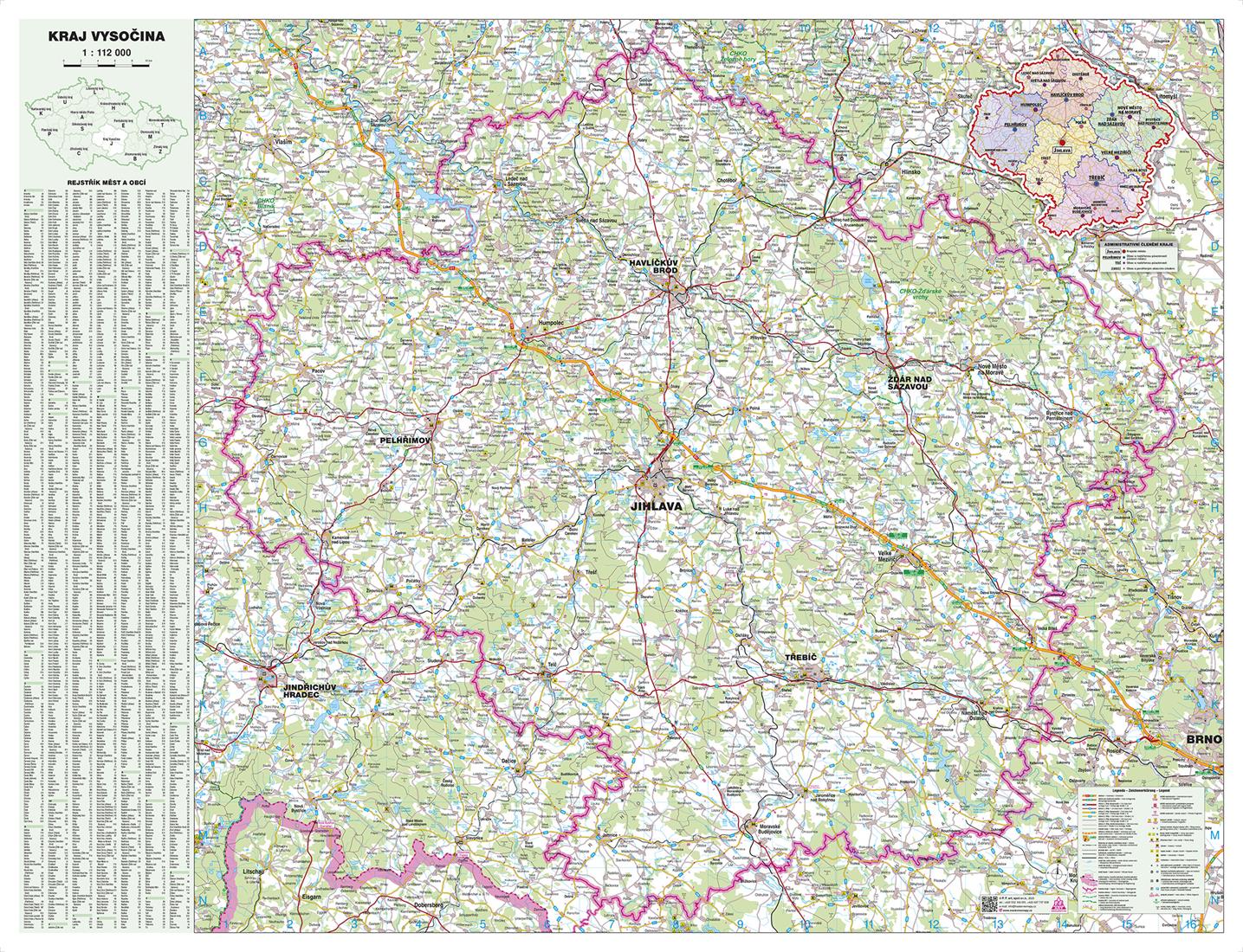 Nástěnná mapa Kraj Vysočina (PF)