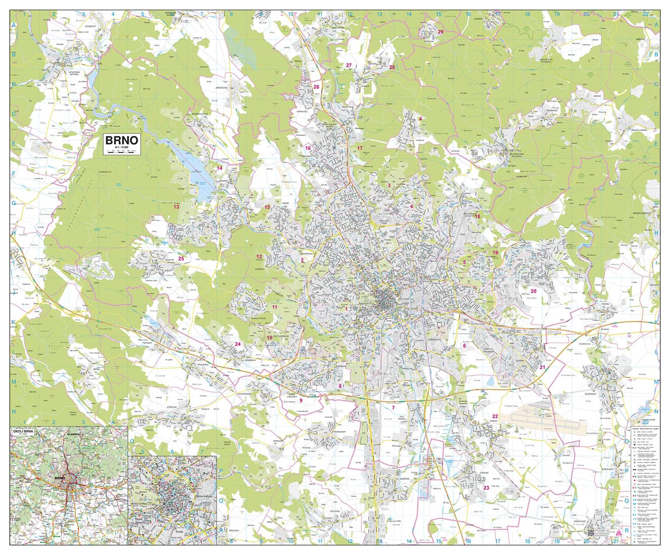 Nástěnná mapa Brno velká – 2. jakost