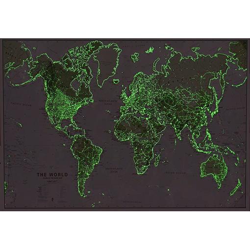 Nástěnná mapa světa fosforeskující ve tmě – 2. jakost