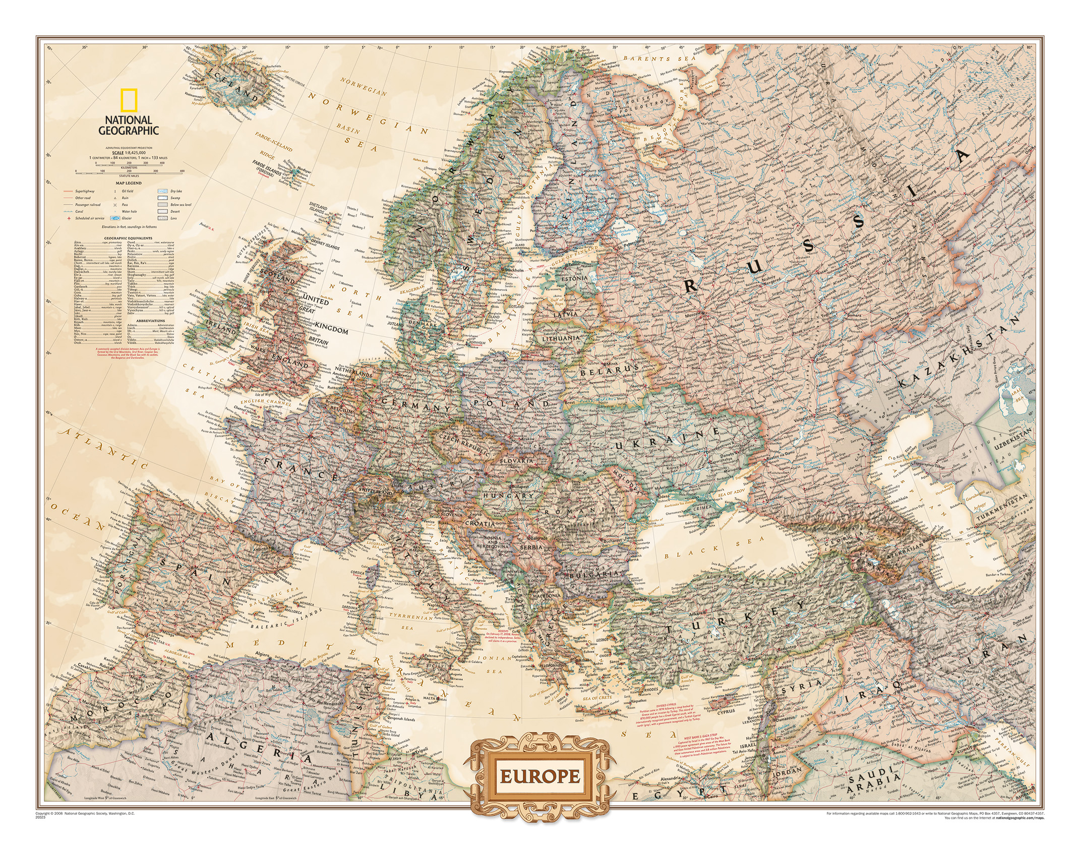 Politická mapa Evropy NG – tapeta na zeď