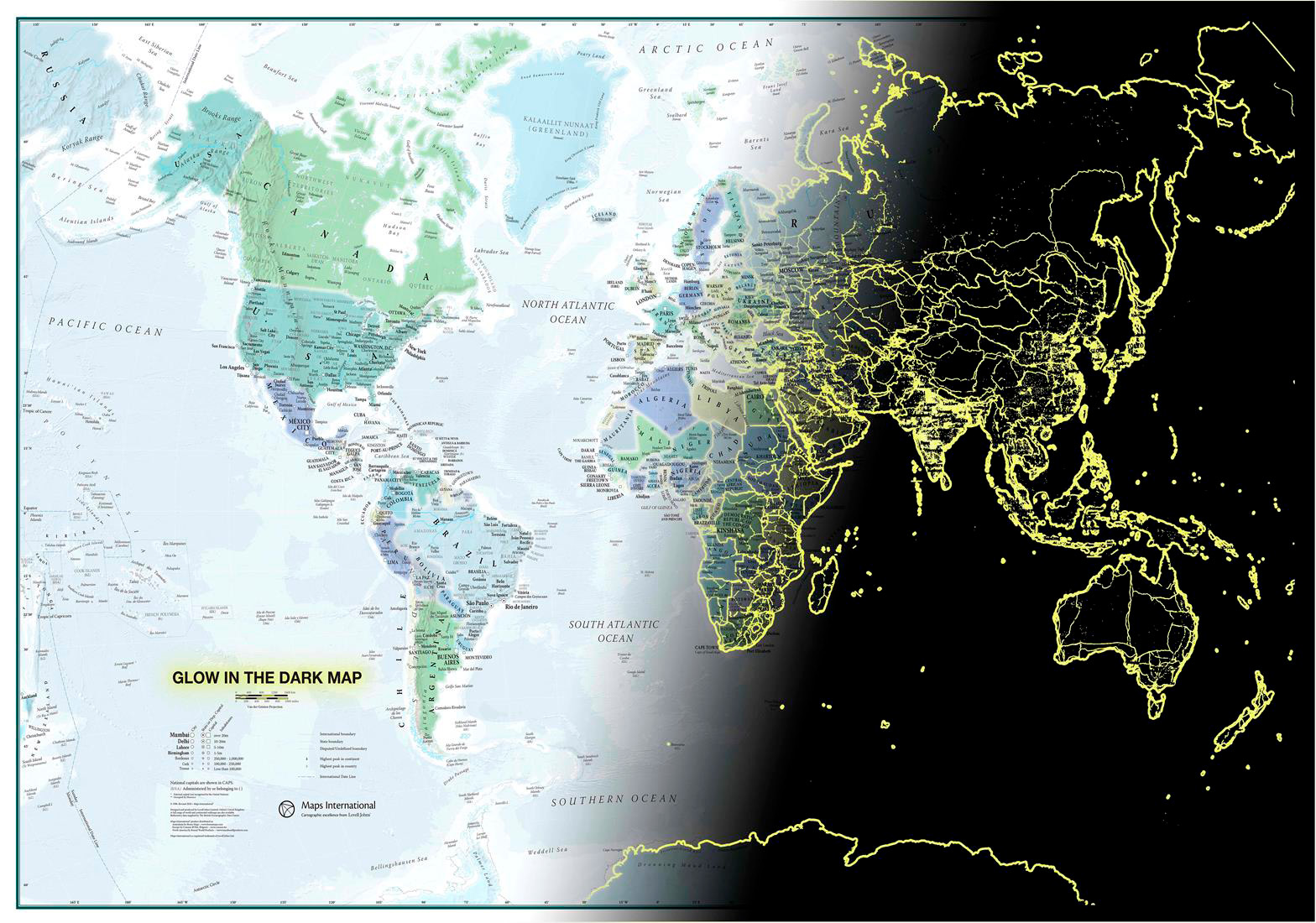 Nástěnná mapa světa svítící ve tmě - 2. jakost