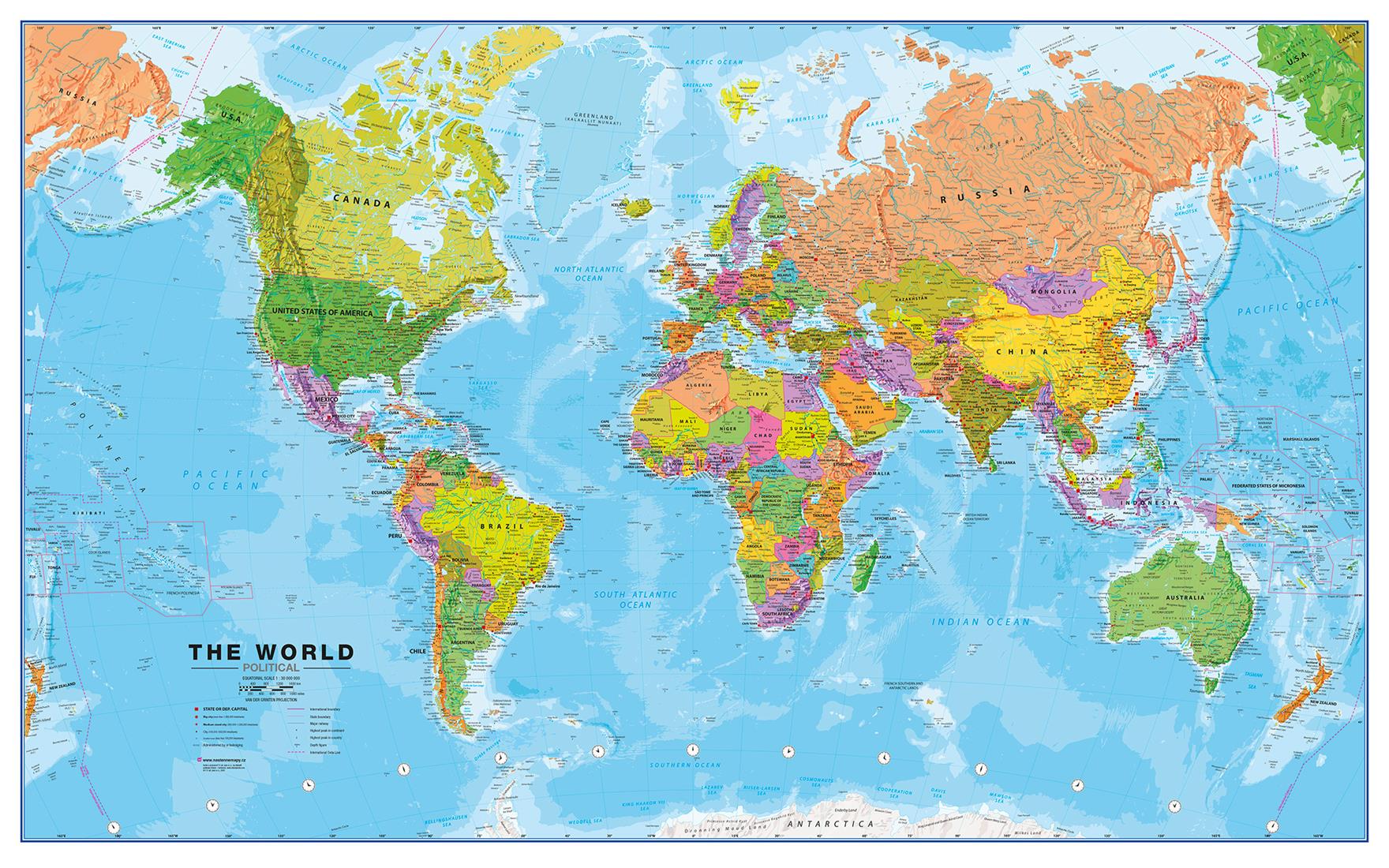 Politická nástěnná mapa světa