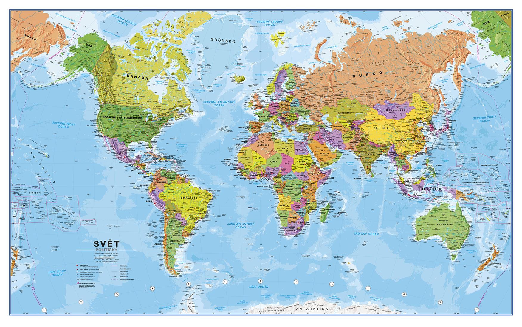 Politická nástěnná mapa světa v ČJ