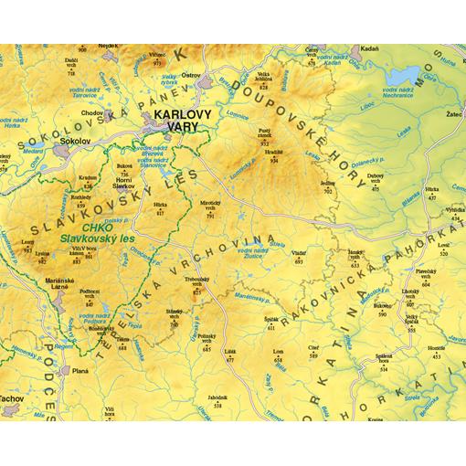 Obecně zeměpisná nástěnná mapa ČR