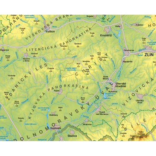 Obecně zeměpisná nástěnná mapa ČR