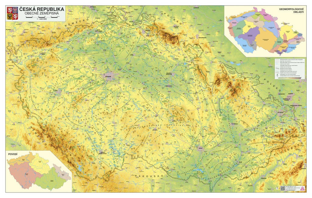 Obecně zeměpisná nástěnná mapa ČR