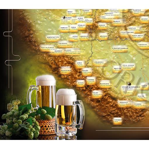 Podložka na stůl – 1. originální mapa chmelařských oblastí a vybraných pivovarů