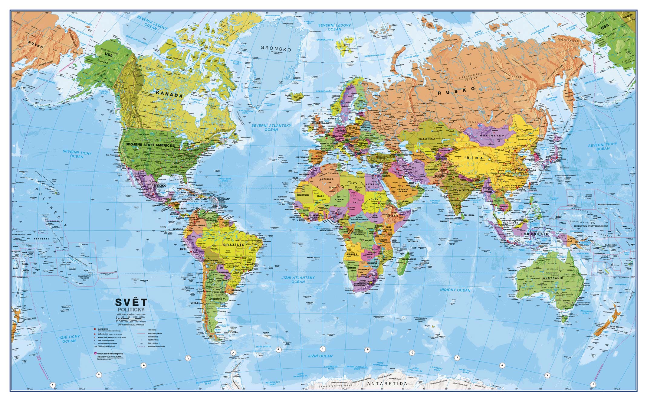 Politická nástěnná mapa světa v ČJ
