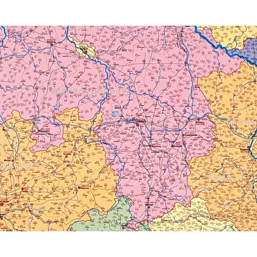 Spediční nástěnná mapa PSČ Německa, Rakouska a Švýcarska