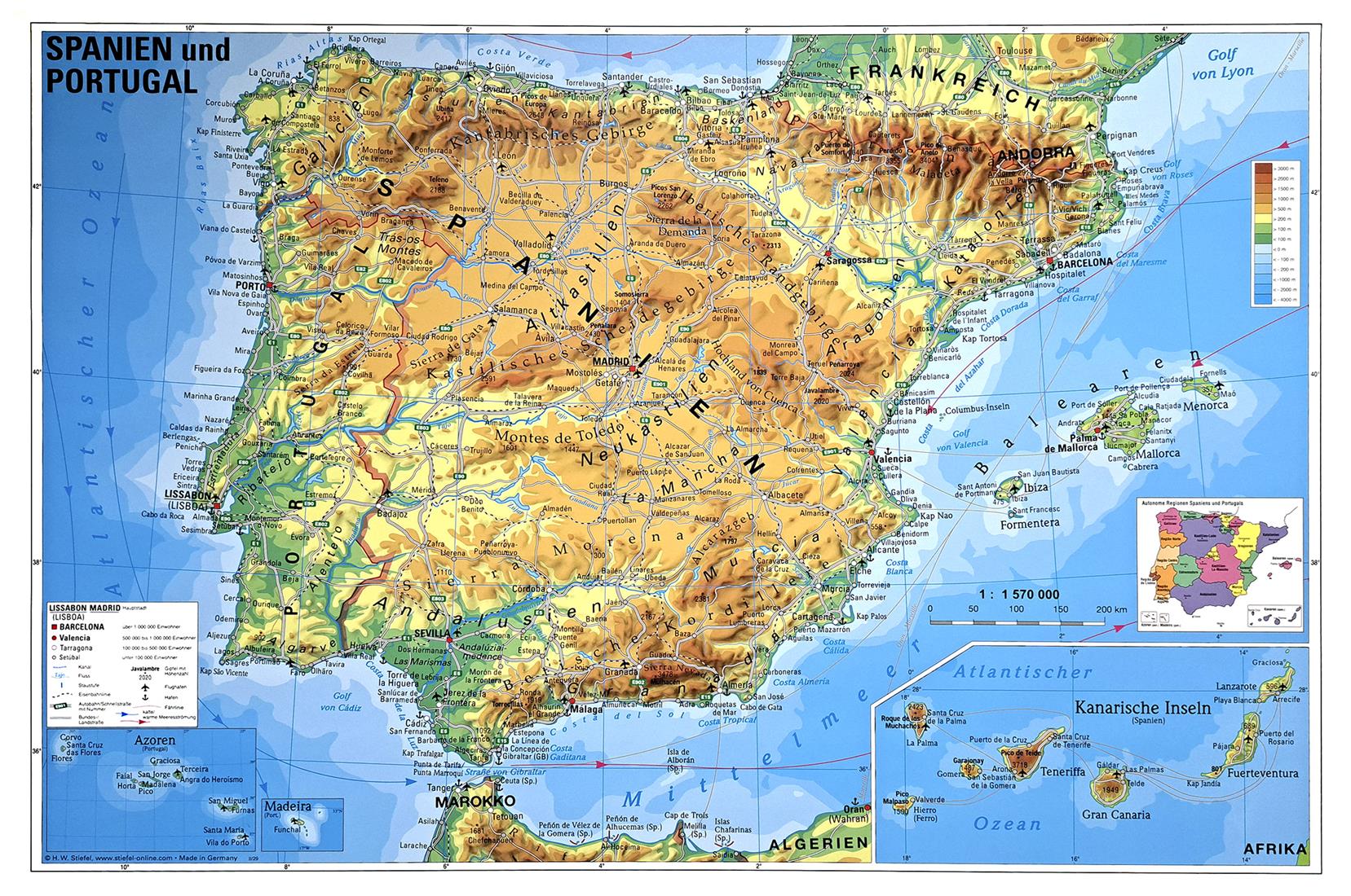 Zeměpisná nástěnná mapa Španělska a Portugalska



