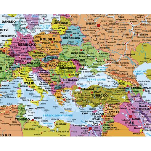 Politická nástěnná mapa světa v ČJ s vlajkami - 2. jakost