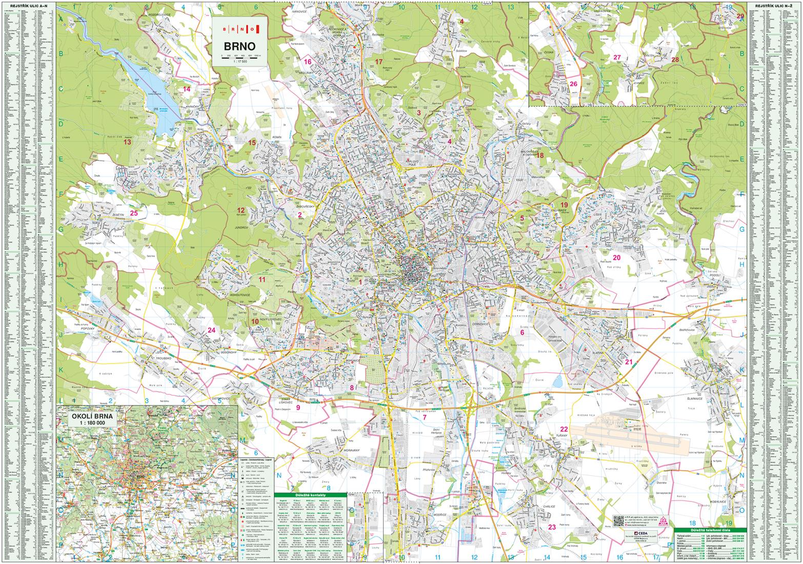 Nástěnná mapa Brno 