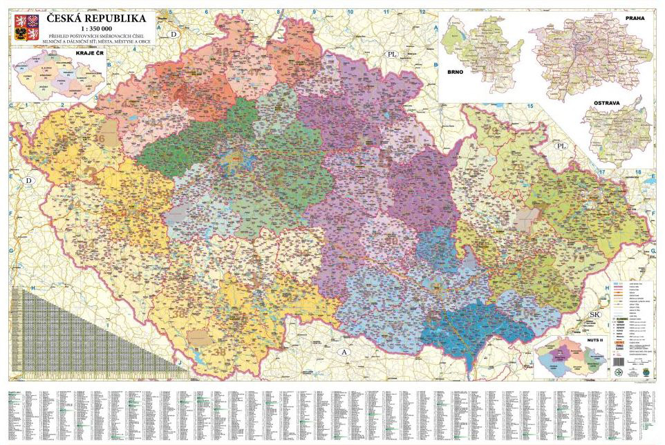 Nástěnná mapa PSČ České republiky EX350 - 2. jakost