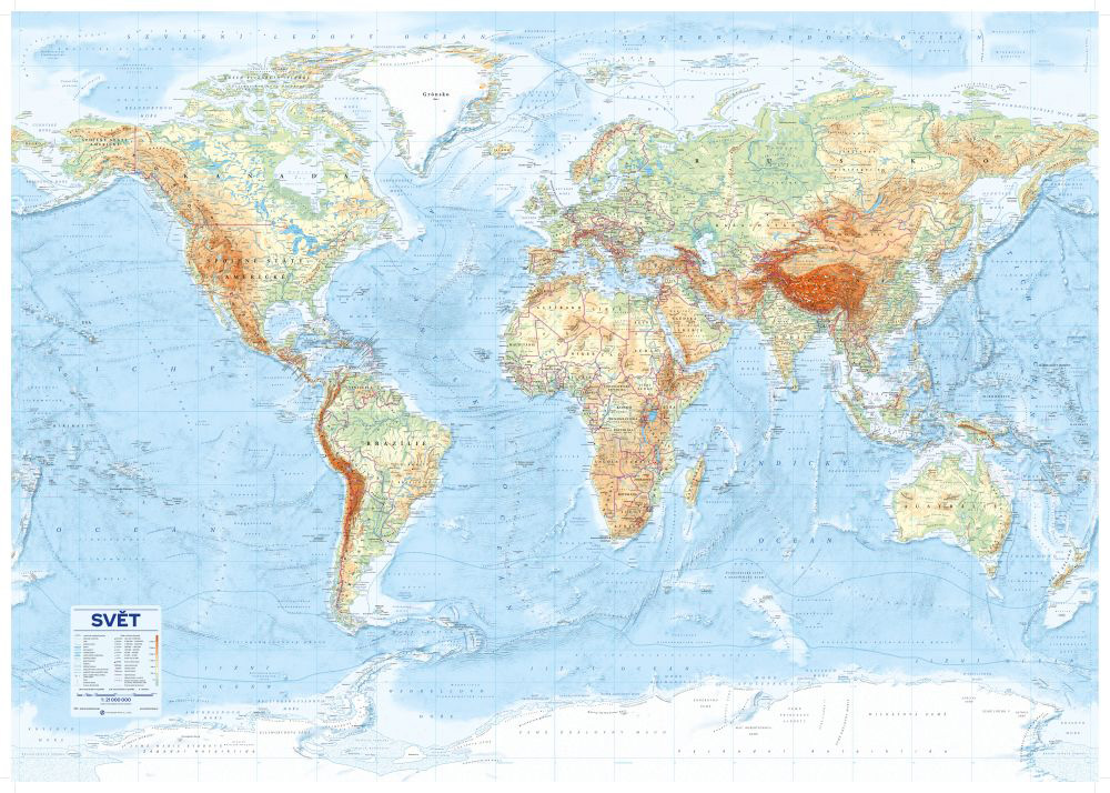 Zeměpisná nástěnná mapa světa v češtině EX22 - 2. jakost
