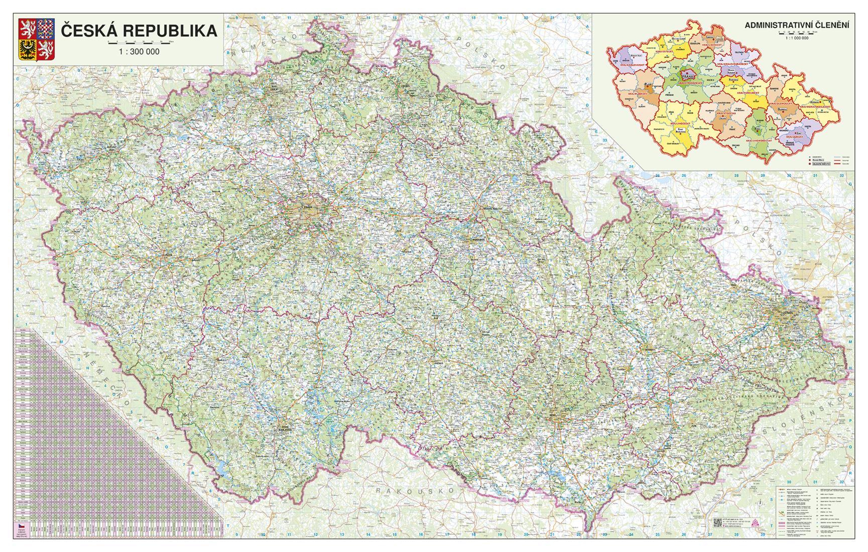 Silniční nástěnná mapa ČR PF300