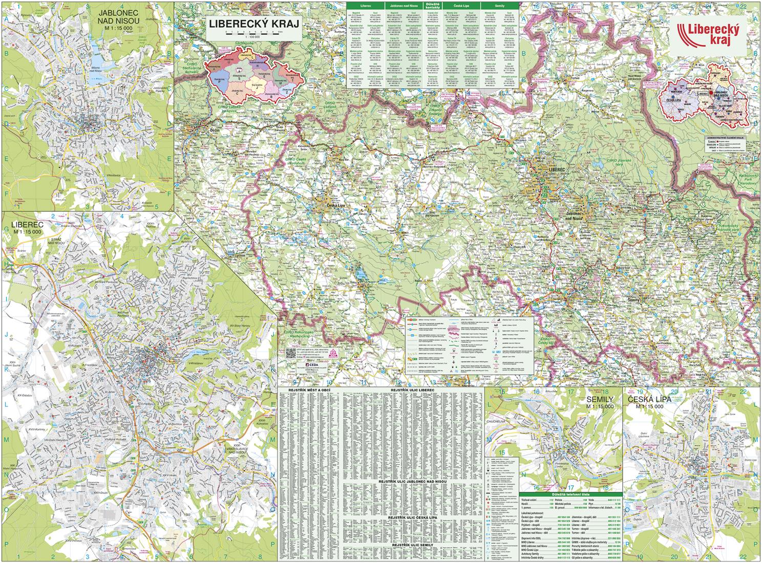 Nástěnná mapa Liberecký kraj PF100