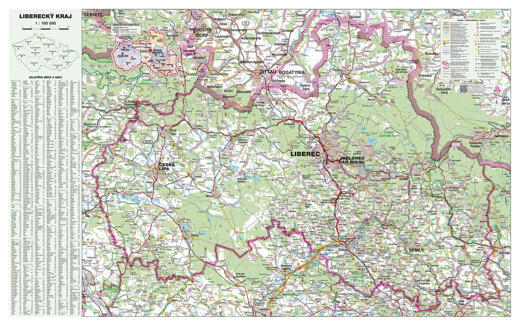 Nástěnná mapa Liberecký kraj (PF) - 2. jakost