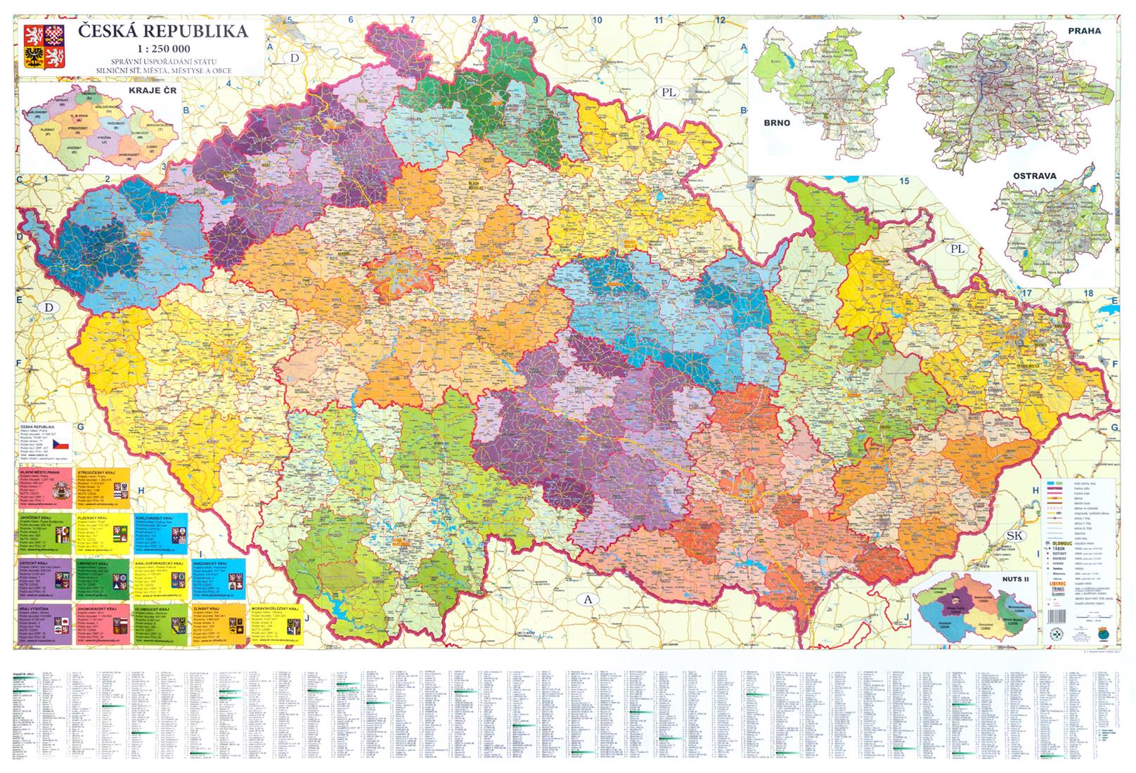 Administrativní nástěnná mapa krajů ČR EX250 - 2. jakost