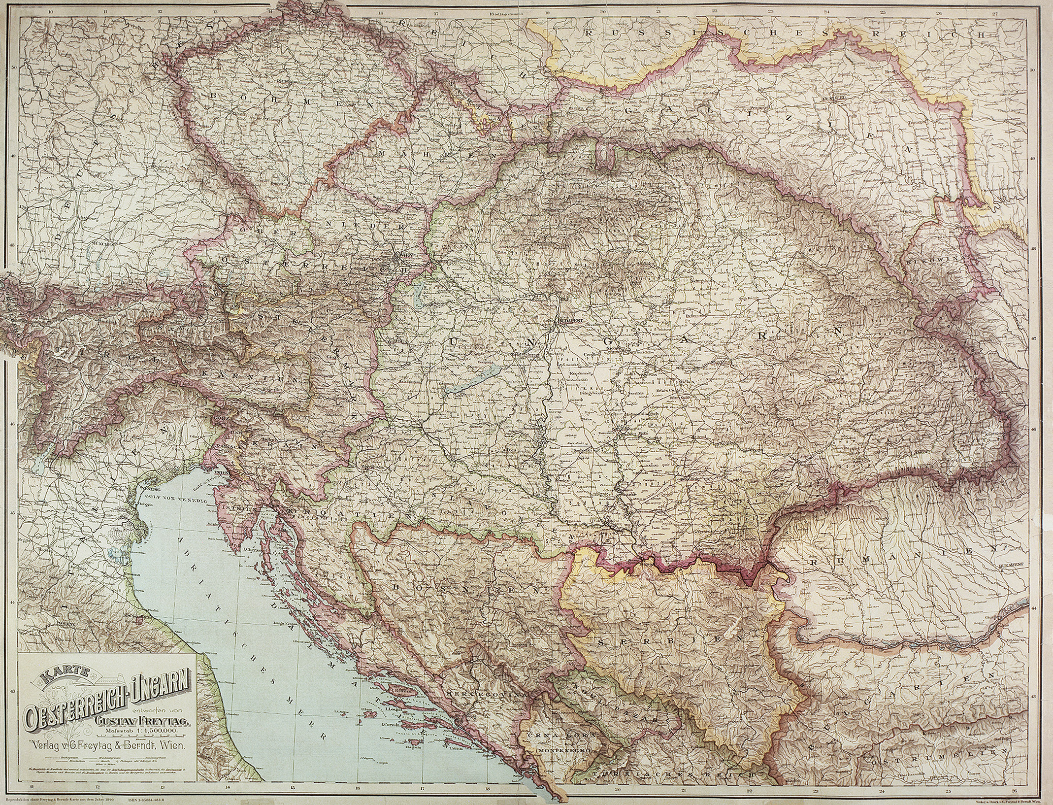 Historická nástěnná mapa RAKOUSKO-UHERSKA - 2. jakost
