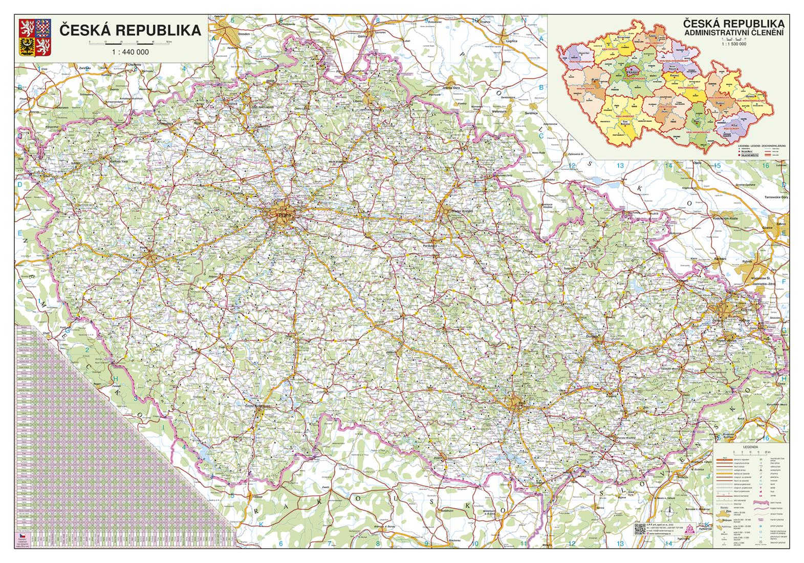 Silniční nástěnná mapa ČR PF440 - výprodej