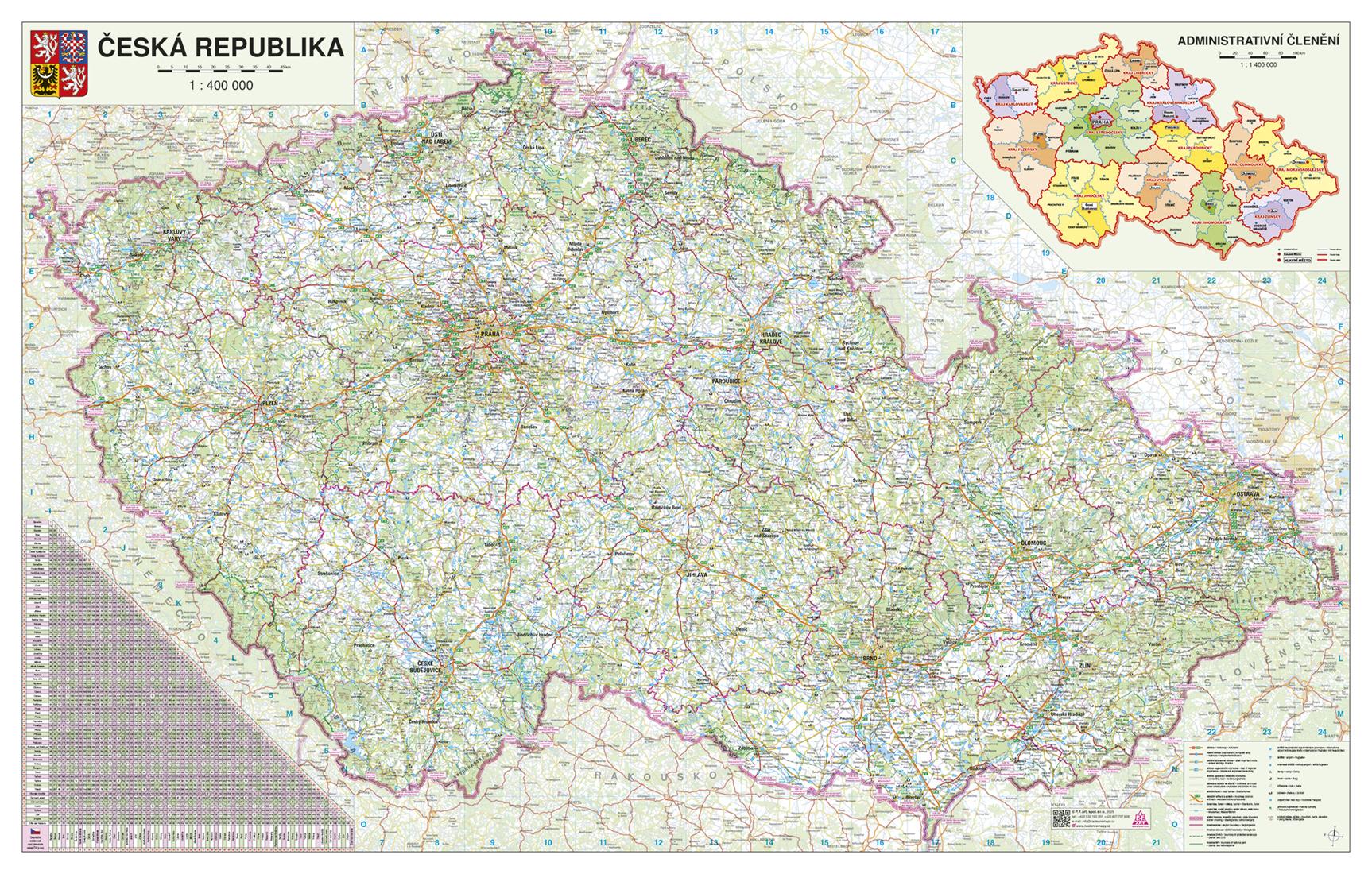 Silniční nástěnná mapa ČR PF400