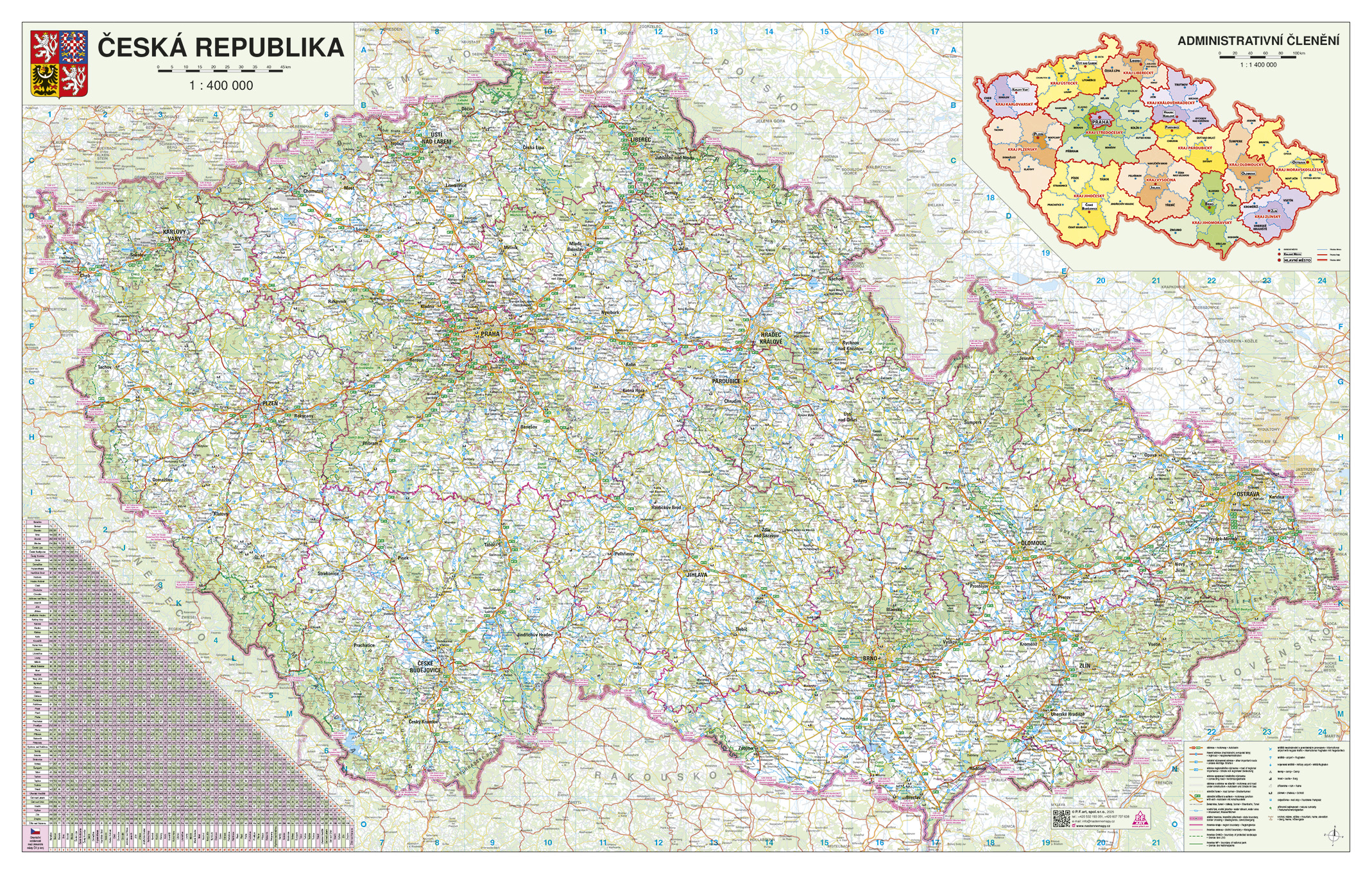 Silniční nástěnná mapa ČR PF400