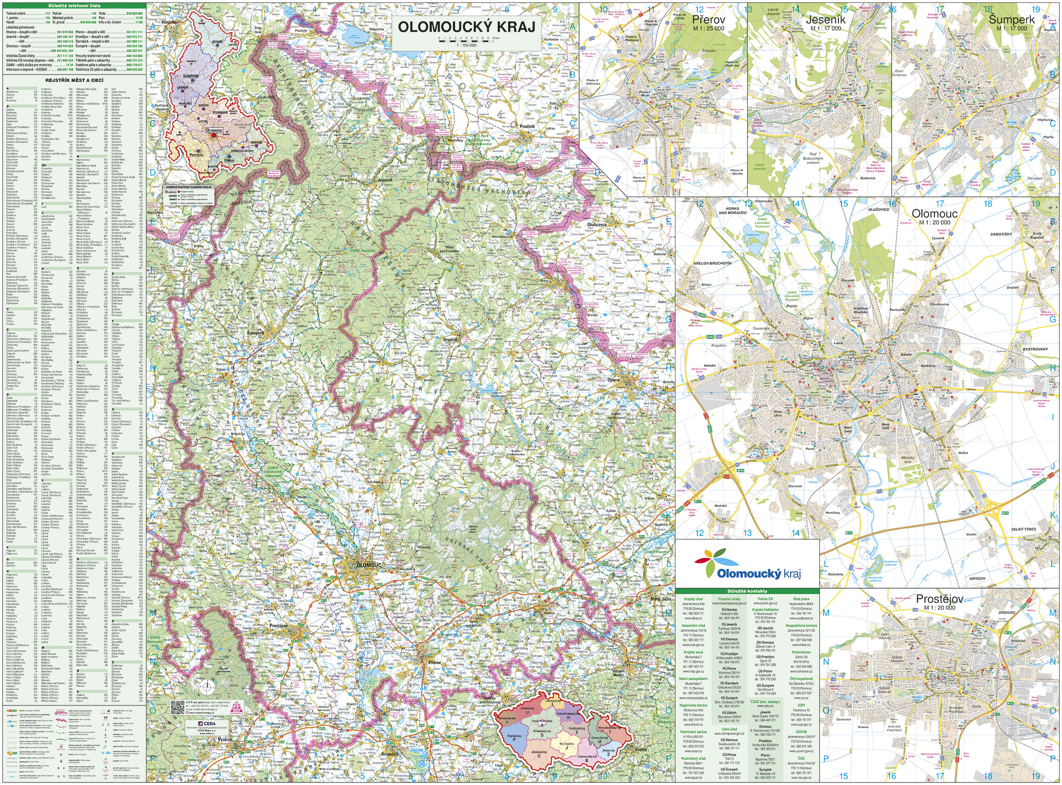 Nástěnná mapa Olomoucký kraj PF150