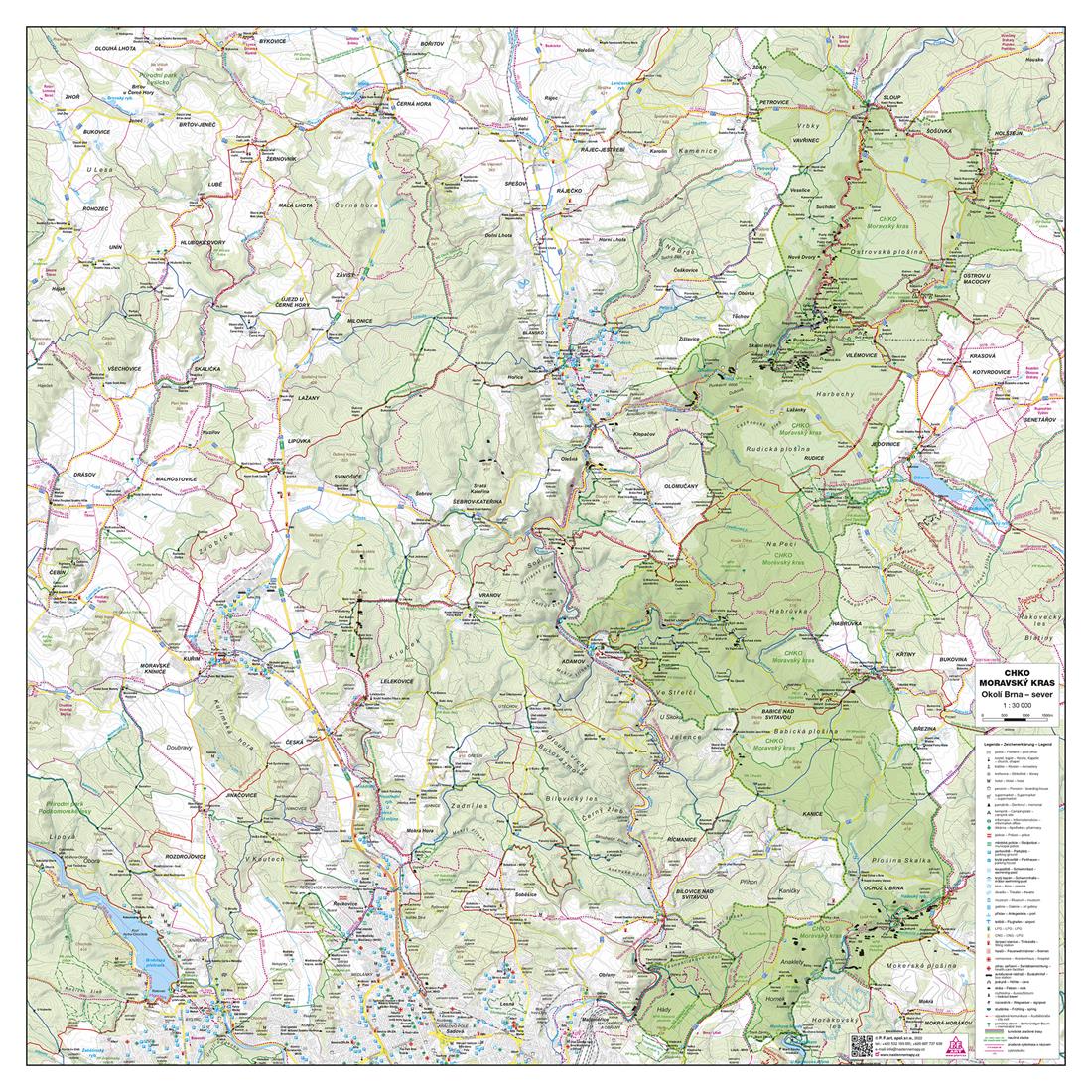 Nástěnná mapa CHKO Moravský kras, okolí Brna-sever – turistická