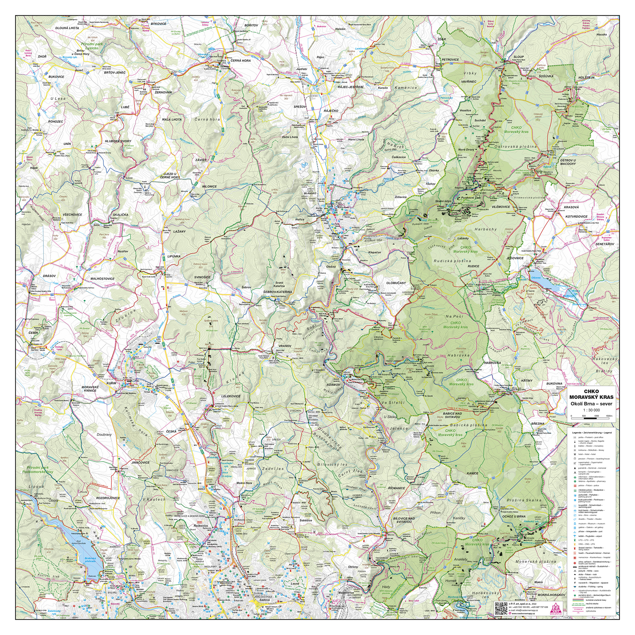 Nástěnná mapa CHKO Moravský kras, okolí Brna-sever – turistická