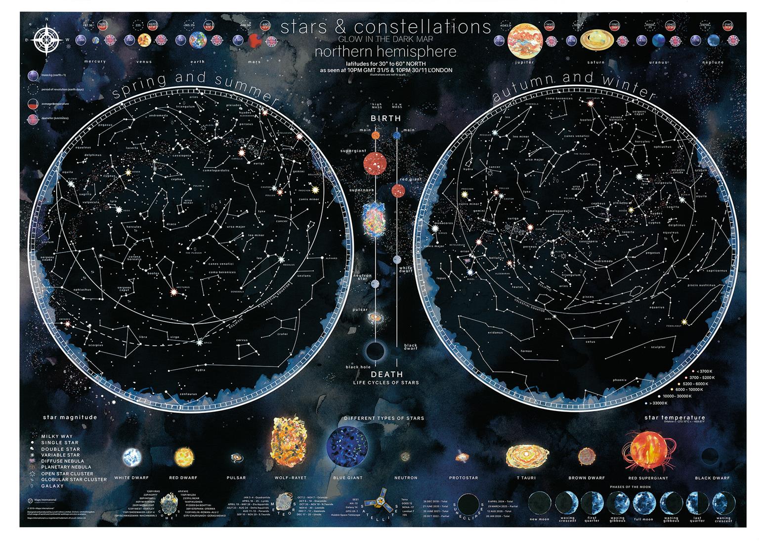 Nástěnná mapa hvězd a souhvězdí fosforeskující v noci - 2. jakost