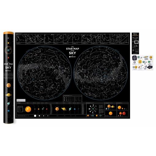 Mapa noční hvězdné oblohy fosforeskující v noci v rámu