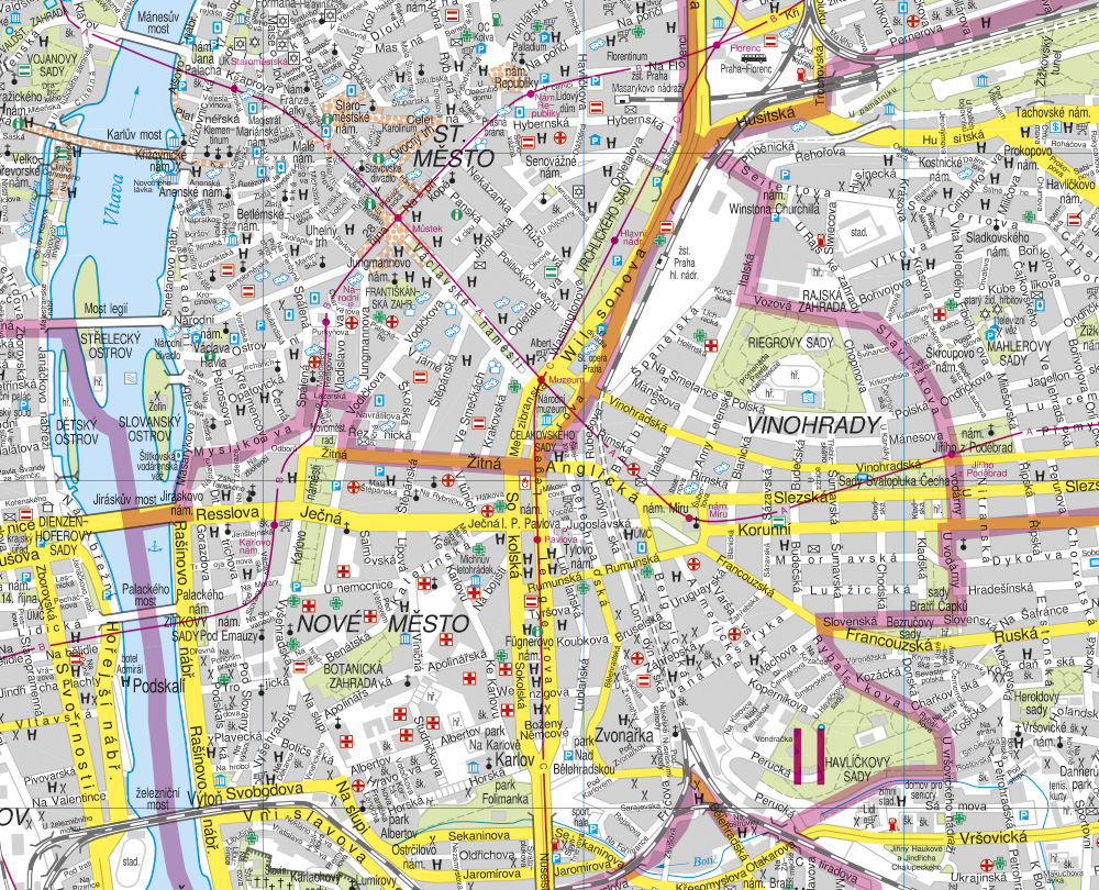 Nástěnná mapa Praha v rámu - výprodej