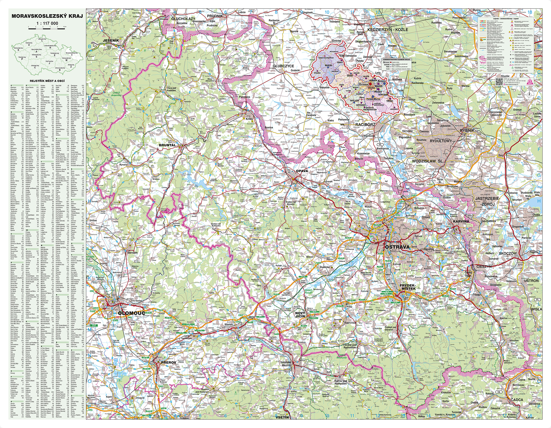 Nástěnná mapa Moravskoslezský kraj (PF) - 2. jakost