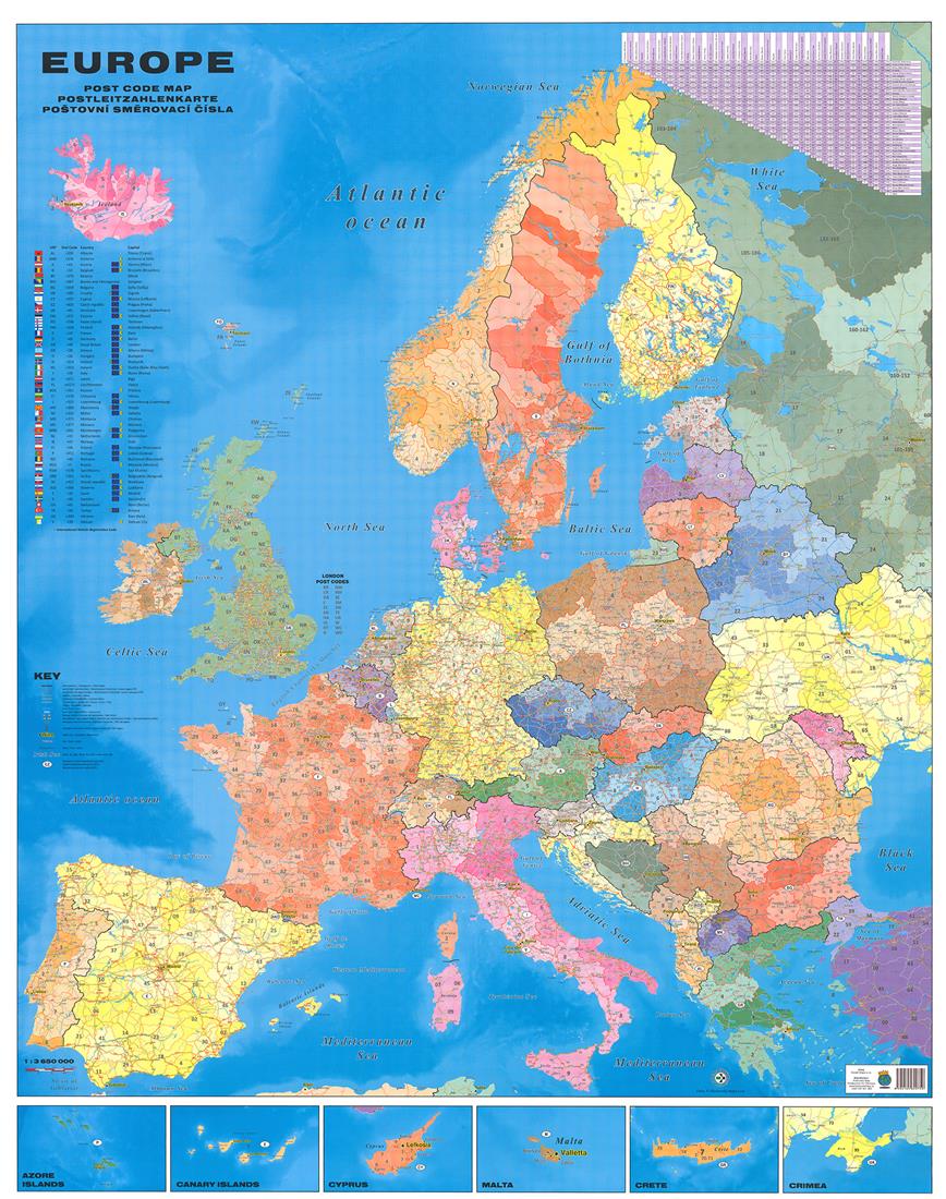 Spediční nástěnná mapa PSČ Evropy EX2640 - 2. jakost