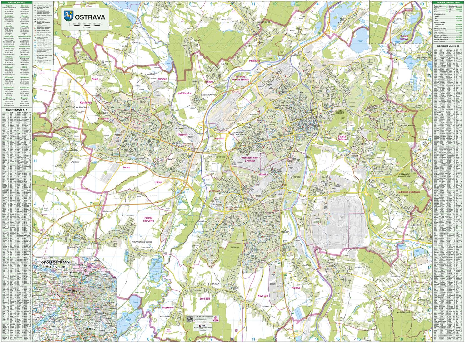 Nástěnná mapa Ostrava