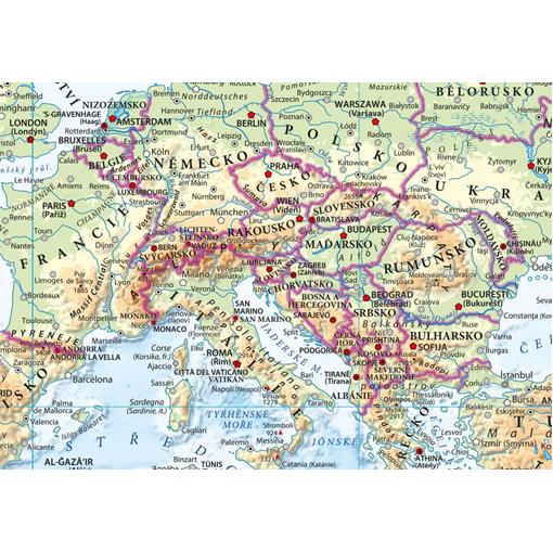 Zeměpisná nástěnná mapa světa v češtině EX21 -dřevěný rám tenký bílý 