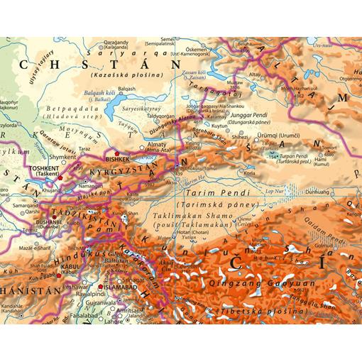 Zeměpisná nástěnná mapa světa v češtině EX21 -dřevěný rám tenký bílý 
