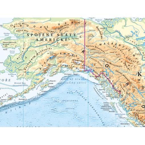 Zeměpisná nástěnná mapa světa v češtině EX21 -dřevěný rám tenký bílý 