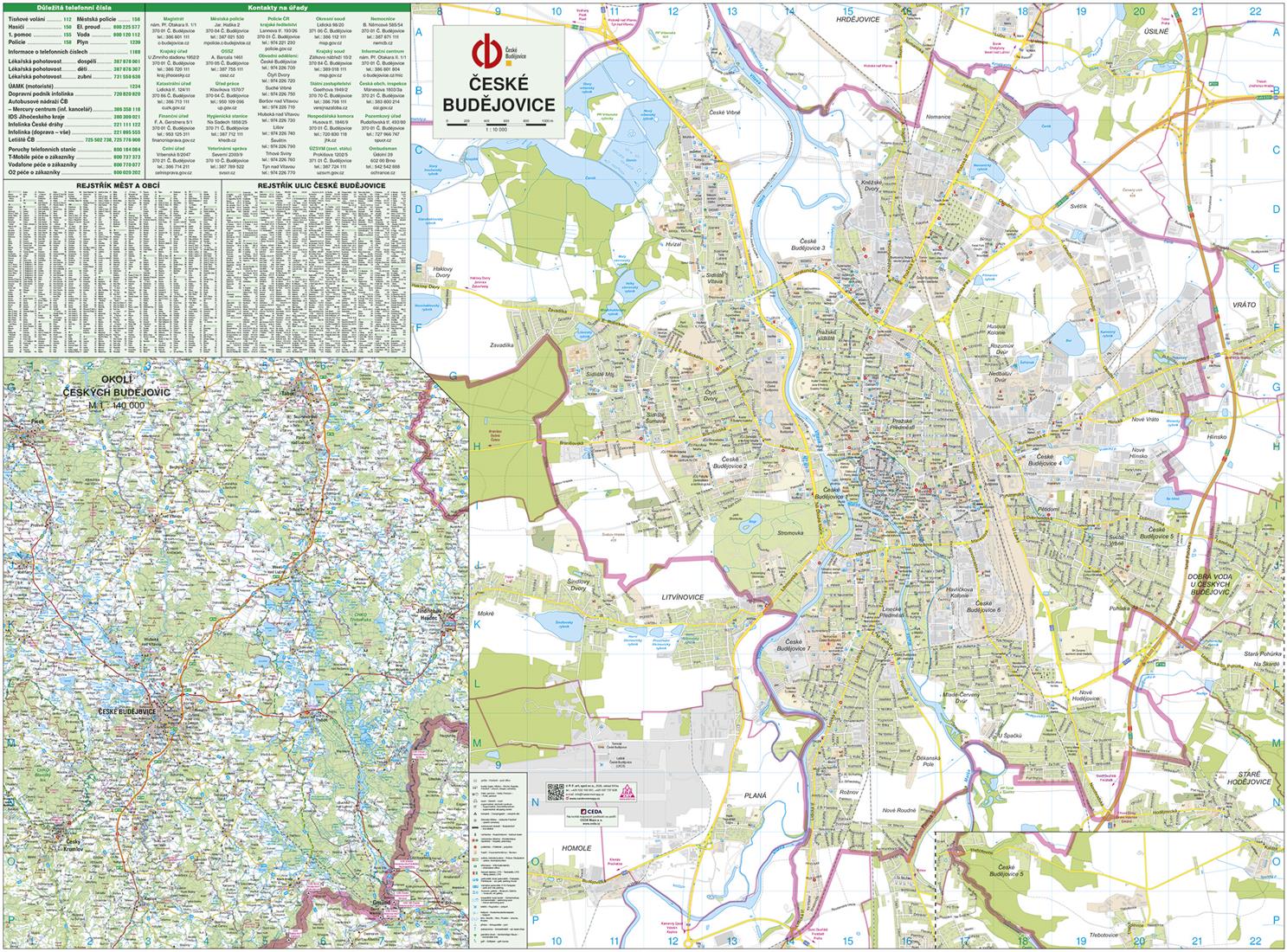 Nástěnná mapa České Budějovice 