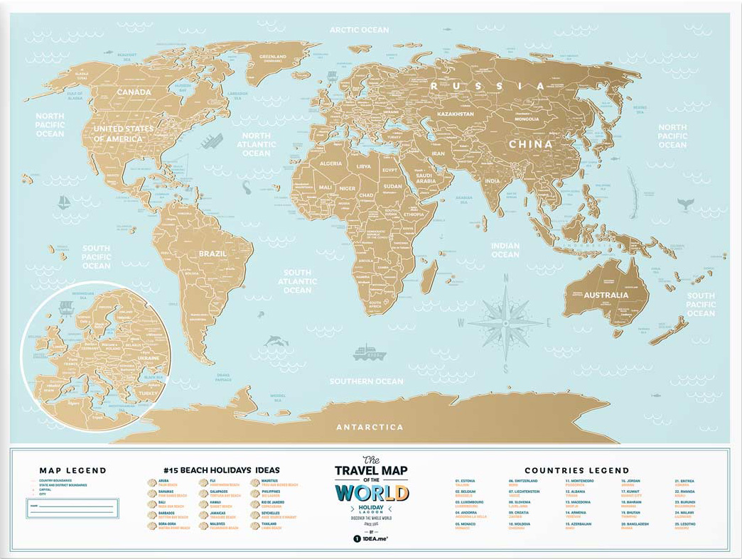 Stírací mapa světa Travel Map Holiday Lagoon - 2. jakost