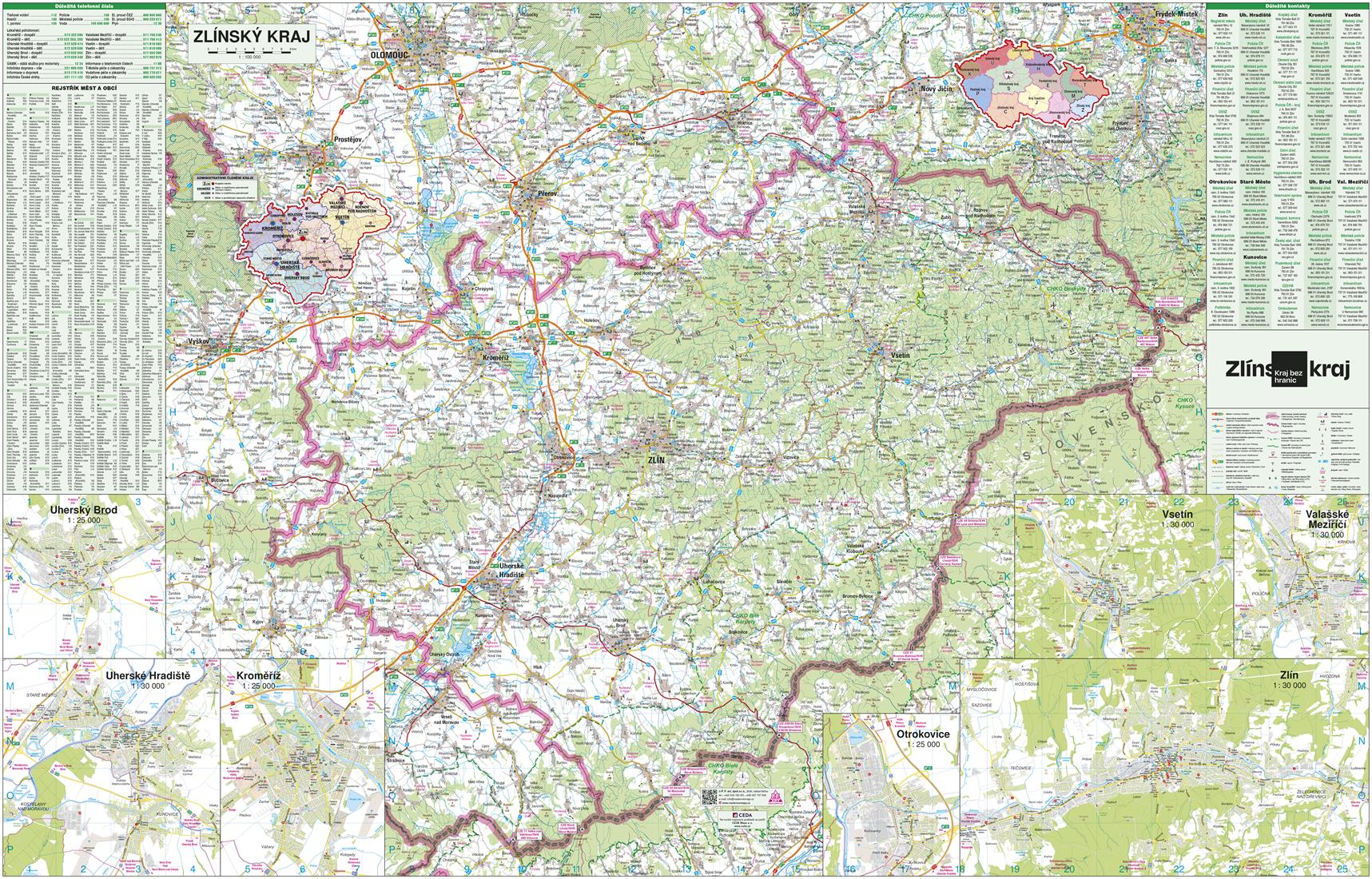Nástěnná mapa Zlínský kraj PF100