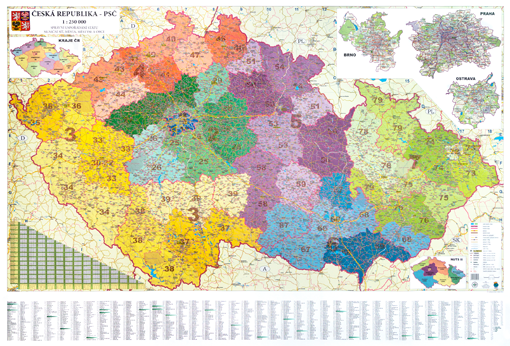 Nástěnná mapa PSČ České republiky EX250