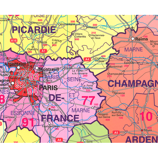 Spediční nástěnná mapa PSČ Francie
