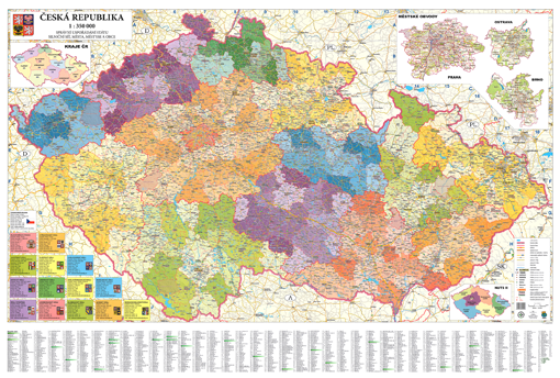 Administrativní nástěnná mapa krajů ČR EX350 - 2. jakost
